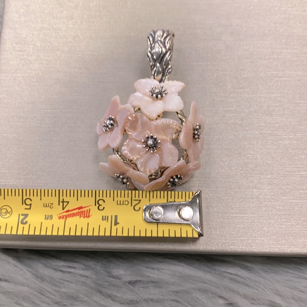 Carolyn Pollack Pink Flower Orb Pendant Enhancer Sterling Silver MOP - Picture 8 of 8